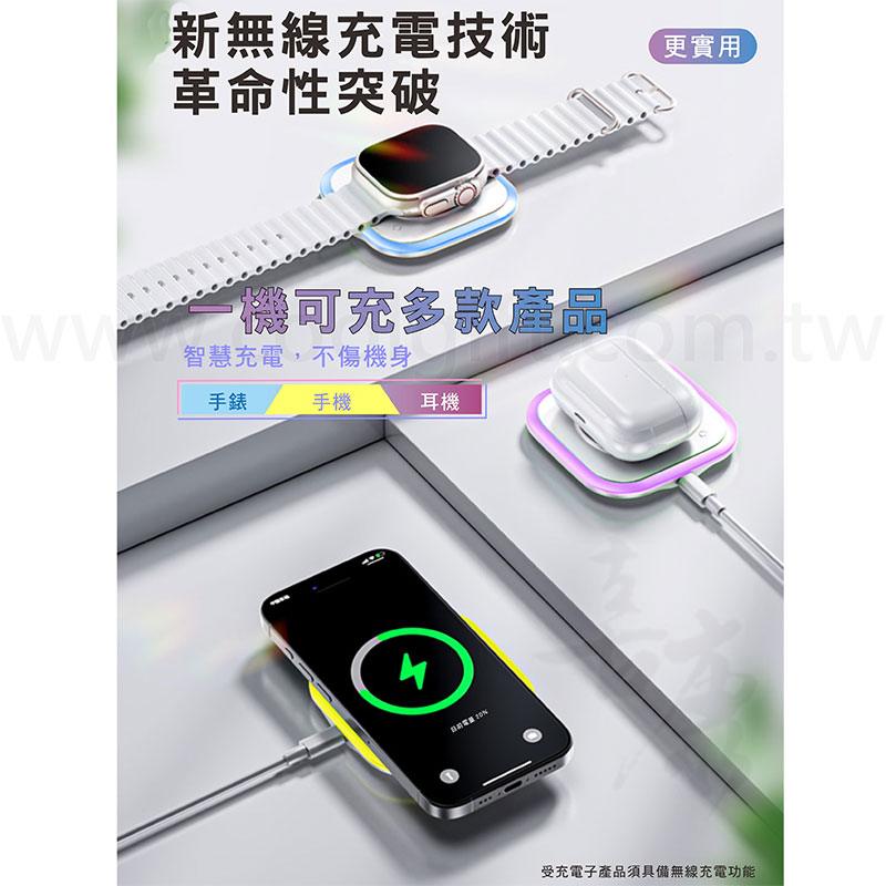 LED夜燈三用無線充電盤(15W)