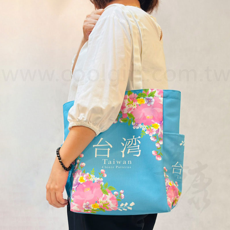 仿帆布兩側口袋大容量帆布包