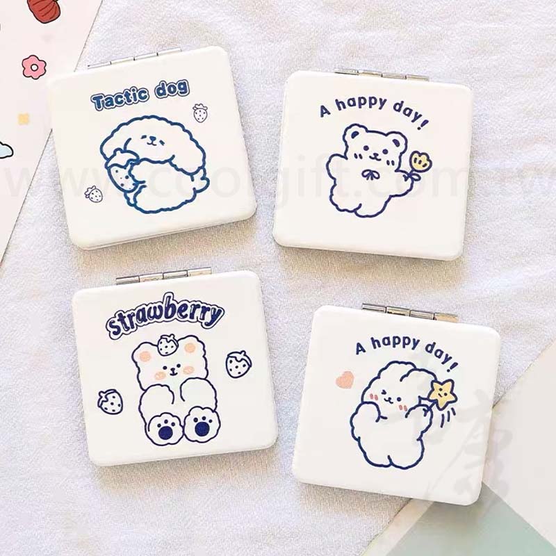 彩印皮革方形折疊隨身鏡