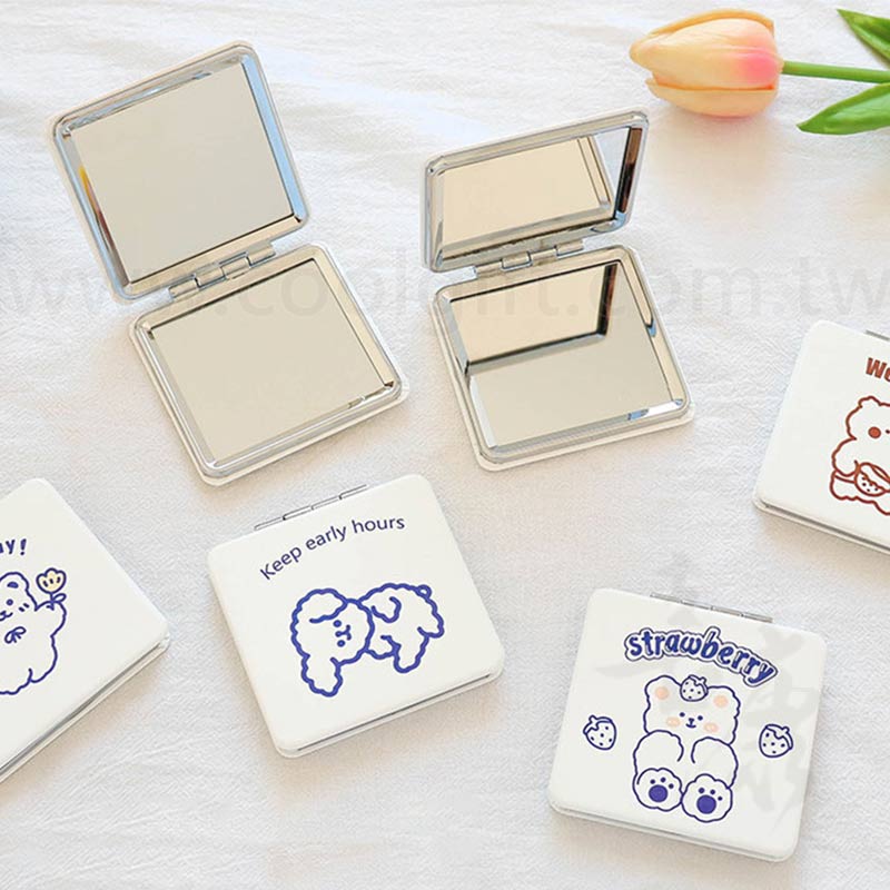 彩印皮革方形折疊隨身鏡