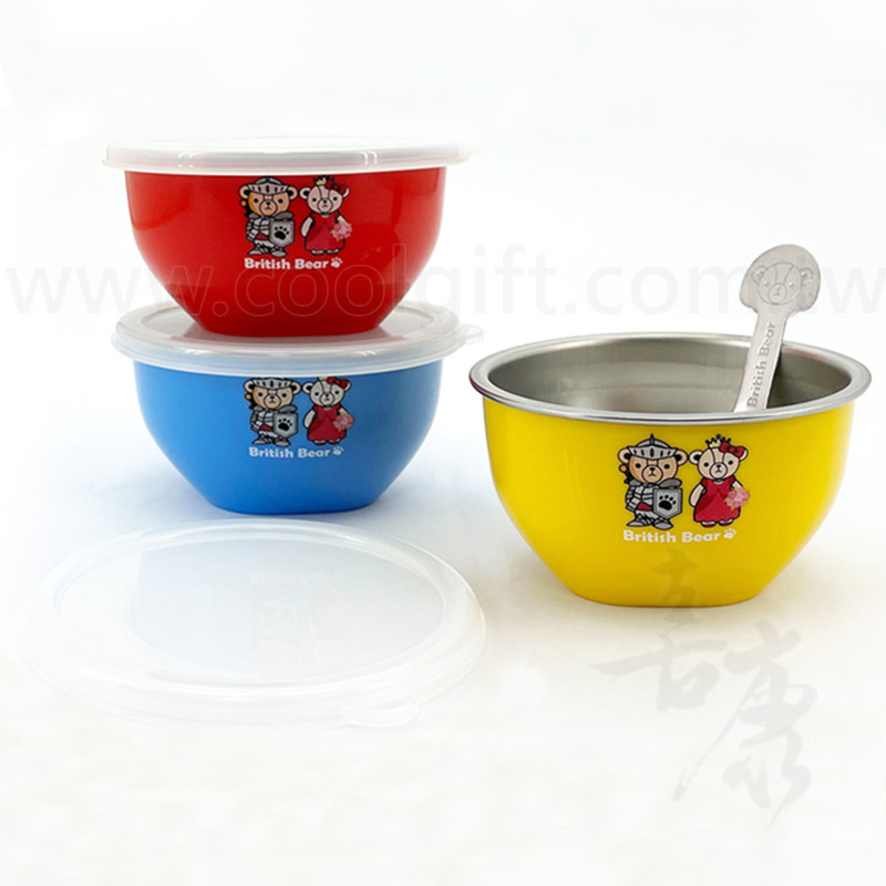 英國熊台製不鏽鋼附匙隔熱碗