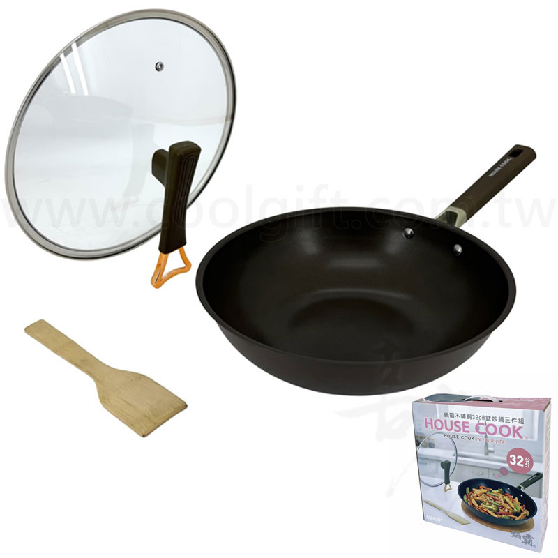 鍋霸不鏽鋼鈦炒鍋三件組